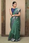 Buy_Dusala_Green Embroidery Brahmi Floral Woven Saree With Running Blouse _at_Aza_Fashions