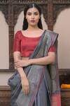 Dusala_Grey Spandex Sarvavidya Geometric Handwoven Saree With Running Blouse_Online_at_Aza_Fashions