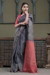 Buy_Dusala_Grey Spandex Sarvavidya Geometric Handwoven Saree With Running Blouse_Online_at_Aza_Fashions