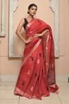 Buy_Dusala_Red Chita Tree Woven Saree With Running Blouse _at_Aza_Fashions