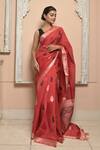 Dusala_Red Chita Tree Woven Saree With Running Blouse _Online_at_Aza_Fashions