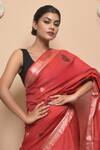 Buy_Dusala_Red Chita Tree Woven Saree With Running Blouse _Online_at_Aza_Fashions