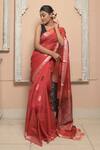 Shop_Dusala_Red Chita Tree Woven Saree With Running Blouse _Online_at_Aza_Fashions