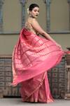 Shop_Dusala_Pink Spandex Embroidery Trinetra Peacock Border Woven Saree With Running Blouse_at_Aza_Fashions