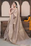 Shop_Dusala_Grey Tussar Embroidery Satta Floral Jaal Woven Saree With Running Blouse_at_Aza_Fashions