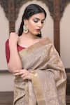 Dusala_Grey Tussar Embroidery Satta Floral Jaal Woven Saree With Running Blouse_Online_at_Aza_Fashions