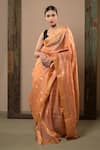 Buy_DUSALA_Beige Tussar Silk Handwoven Aeindri Saree With Running Blouse  _at_Aza_Fashions