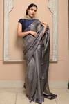 Shop Dusala Blue Tussar Parameshvari Checkered Pattern Handwoven Saree With Running Blouse at Aza Fashions Shop_Dusala_Blue Tussar Parameshvari Checkered Pattern Handwoven Saree With Running Blouse_at_Aza_Fashions