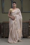 Buy_DUSALA_Beige Tussar Silk Handwoven Sursundari Saree With Running Blouse  _at_Aza_Fashions