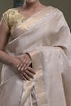 DUSALA_Beige Tussar Silk Handwoven Sursundari Saree With Running Blouse  _Online_at_Aza_Fashions