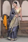 Buy_DUSALA_Grey Spun Silk Handwoven Ameyaa Pattern Saree With Running Blouse  _at_Aza_Fashions