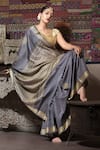 Shop_DUSALA_Grey Spun Silk Handwoven Ameyaa Pattern Saree With Running Blouse  _at_Aza_Fashions