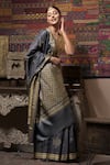 DUSALA_Grey Spun Silk Handwoven Ameyaa Pattern Saree With Running Blouse  _Online_at_Aza_Fashions