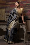 Buy_DUSALA_Grey Spun Silk Handwoven Ameyaa Pattern Saree With Running Blouse  _Online_at_Aza_Fashions