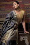 Shop_DUSALA_Grey Spun Silk Handwoven Ameyaa Pattern Saree With Running Blouse  _Online_at_Aza_Fashions