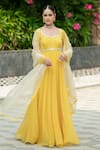 Buy_Esha Koul_Yellow Georgette Embroidered Thread Round Anarkali With Dupatta _at_Aza_Fashions