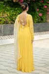 Shop_Esha Koul_Yellow Georgette Embroidered Thread Round Anarkali With Dupatta _at_Aza_Fashions