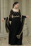 Buy_Esha Koul_Black Georgette Embroidered Thread Round Mirror Anarkali With Dupatta _at_Aza_Fashions