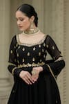 Esha Koul_Black Georgette Embroidered Thread Round Mirror Anarkali With Dupatta _Online_at_Aza_Fashions