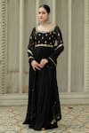 Shop_Esha Koul_Black Georgette Embroidered Thread Round Mirror Anarkali With Dupatta _Online_at_Aza_Fashions