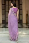 Shop_Esha Koul_Purple Semi Crepe Embroidered Mirror V Neck Pleated Saree Set _at_Aza_Fashions