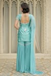 Shop_Esha Koul_Blue Semi Crepe Embroidered Mirror Round Neck Kurta Sharara Set _at_Aza_Fashions