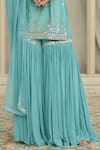 Esha Koul_Blue Semi Crepe Embroidered Mirror Round Neck Kurta Sharara Set _Online_at_Aza_Fashions