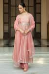 Buy_Esha Koul_Pink Semi Crepe Embroidered Mirror Sweetheart Anarkali Pant Set _at_Aza_Fashions