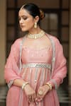 Esha Koul_Pink Semi Crepe Embroidered Mirror Sweetheart Anarkali Pant Set _Online_at_Aza_Fashions