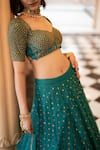 Buy_Esha Koul_Green Organza Embroidered Nakshi Sweetheart Sequin Blouse Bridal Lehenga Set _Online_at_Aza_Fashions