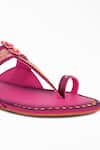 Signature Sole_Pink Hand Embroidery Kasab Kolhapuri Flats _at_Aza_Fashions