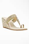 Buy_Signature Sole_Gold Embellished Mirror Wedges _at_Aza_Fashions