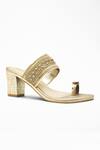 Signature Sole Gold Embroidery Strap Block Heels Online at Aza Fashions Signature Sole_Gold Embroidery Strap Block Heels_Online_at_Aza_Fashions