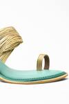 Shop_Signature Sole_Green Metallic Chudi Strap Block Heels _Online_at_Aza_Fashions