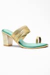 Buy_Signature Sole_Green Metallic Chudi Strap Block Heels _at_Aza_Fashions