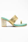 Shop_Signature Sole_Green Metallic Chudi Strap Block Heels _at_Aza_Fashions