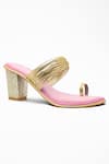 Buy_Signature Sole_Pink Metallic Layered Chudi Strap Block Heels _at_Aza_Fashions