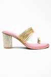 Shop_Signature Sole_Pink Metallic Layered Chudi Strap Block Heels _at_Aza_Fashions