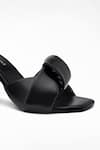 Shop_Signature Sole_Black Plain Criss Cross Strap Leather Block Heels _Online_at_Aza_Fashions