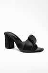 Buy_Signature Sole_Black Plain Criss Cross Strap Leather Block Heels _at_Aza_Fashions