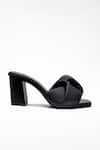 Shop_Signature Sole_Black Plain Criss Cross Strap Leather Block Heels _at_Aza_Fashions