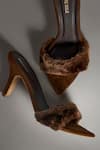 Buy_Signature Sole_Brown Embellished Faux Fur Covered Strap Pencil Heels _at_Aza_Fashions