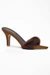 Shop_Signature Sole_Brown Embellished Faux Fur Covered Strap Pencil Heels _at_Aza_Fashions