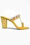 Signature Sole_Yellow Embroidered Kolhapuri Block Heels_Online_at_Aza_Fashions