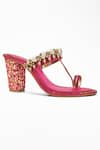 Signature Sole_Pink Embroidered Open Toe Block Heels _at_Aza_Fashions