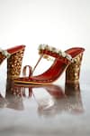 Buy_Signature Sole_Red Embroidered Kolhapuri Leather Block Heels_at_Aza_Fashions