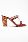 Signature Sole_Red Embroidered Kolhapuri Leather Block Heels_Online_at_Aza_Fashions