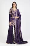 Buy_Rishi and Soujit_Purple Raw Silk Embroidered And Woven Thread Floral Kurta Sharara Set  _at_Aza_Fashions