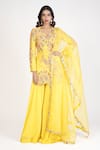 Buy_Rishi and Soujit_Yellow Raw Silk Embroidered Thread Work Leaf Mughal Kurta Sharara Set  _at_Aza_Fashions