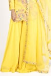 Rishi and Soujit_Yellow Raw Silk Embroidered Thread Work Leaf Mughal Kurta Sharara Set  _Online_at_Aza_Fashions